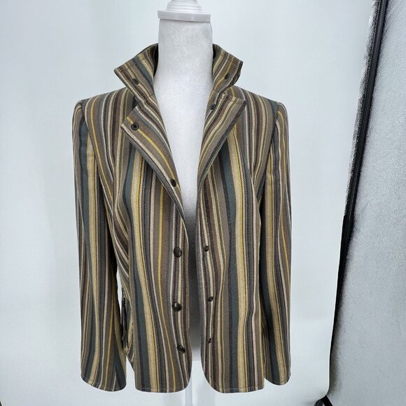 Akris Punto Womens Jacket Blazer Sz 10 Wool Snap Button Up Striped Multicolor - Picture 3 of 16